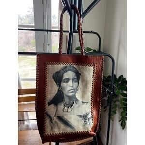 BOHO Full grain leather tote with Native American Woman